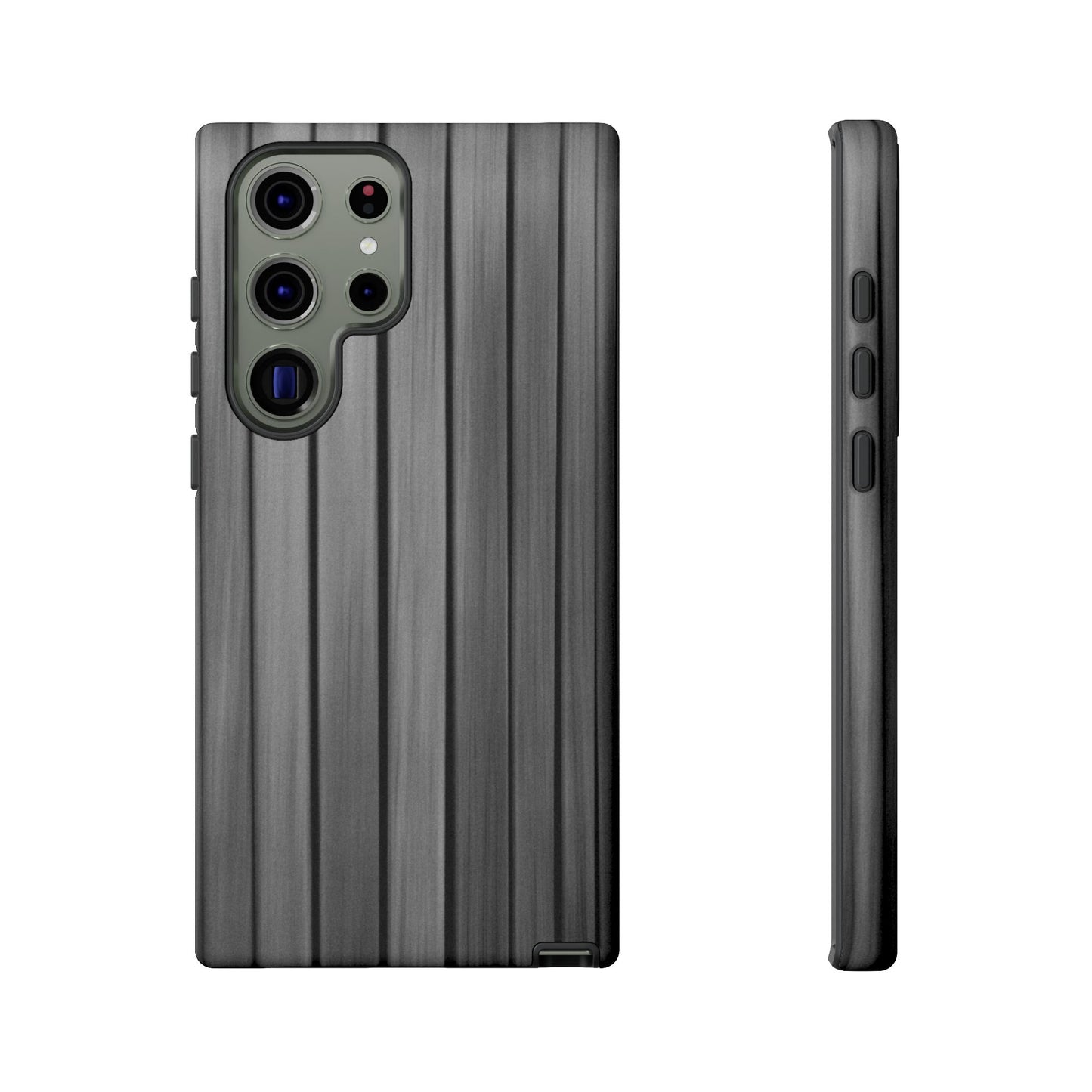 Ribbed metal texture phone case for iPhone, tough protective cover by Printify with sleek metallic design.