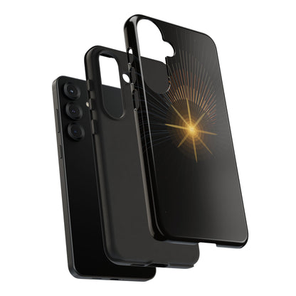 Tough Cases - Radiant Star Phone Case, Protective Black Shockproof Cover with Golden Light Design