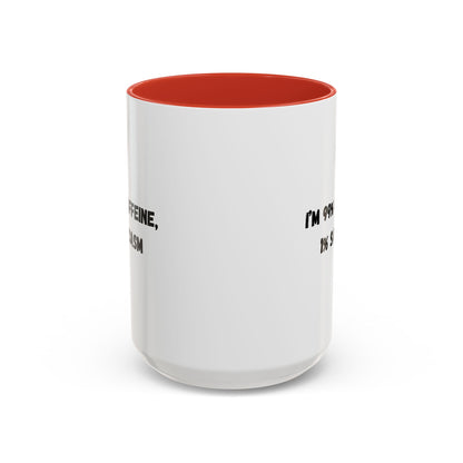 Ceramic coffee mug with "I'm 99% Caffeine, 1% Sarcasm" print, designed by Printify, showcasing the humorous slogan on a white mug.