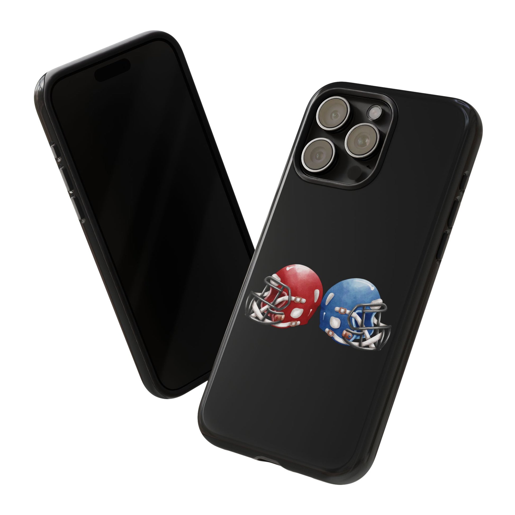 Red and blue football helmet tough phone case for iPhone, protective Printify cover featuring sports helmet design.