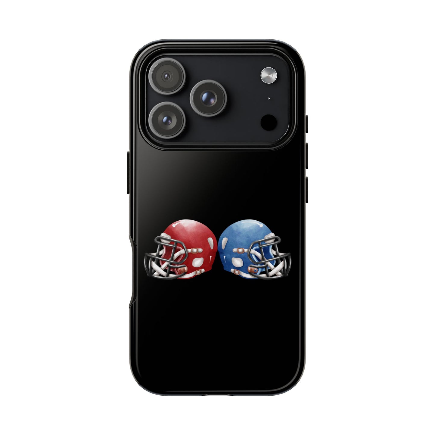 Red and blue football helmet design phone case for iPhone, durable protective case by Printify featuring sports helmet artwork.