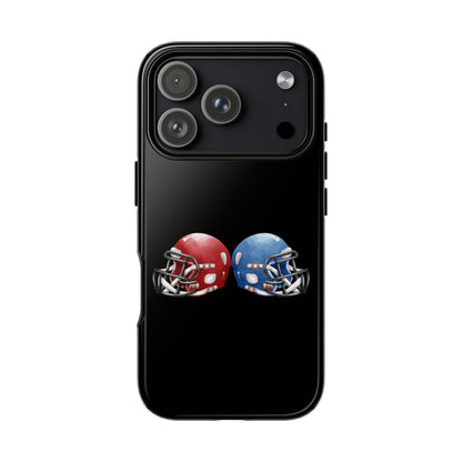 Red and blue football helmet design phone case for iPhone, durable protective case by Printify featuring sports helmet artwork.