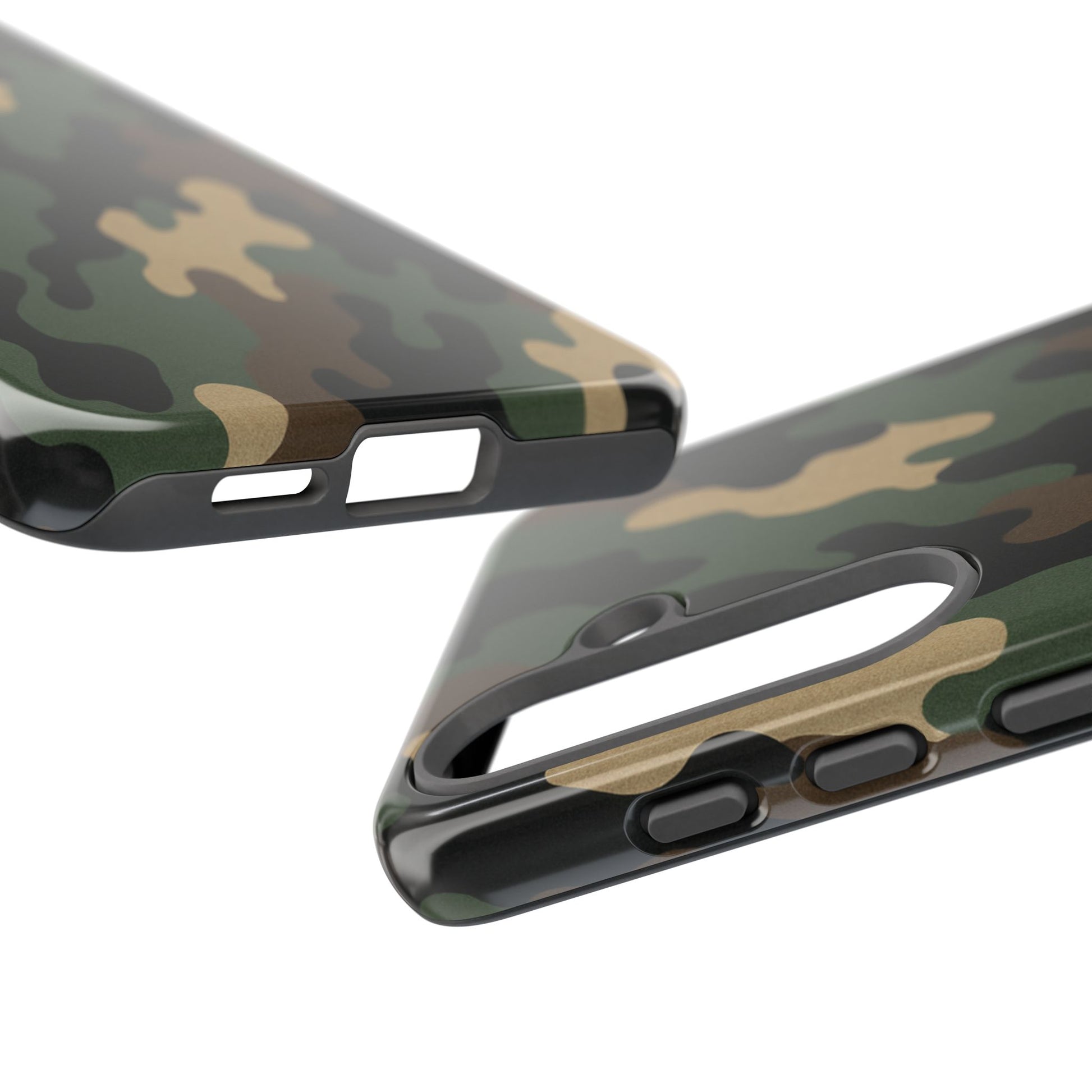 Camouflage tough phone case by Printify, rugged camouflage protective cover fitting a smartphone with a durable design.
