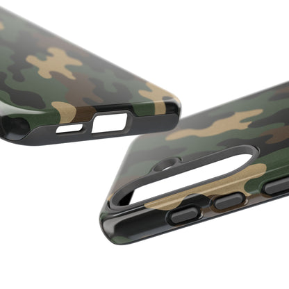Camouflage tough phone case by Printify, rugged camouflage protective cover fitting a smartphone with a durable design.