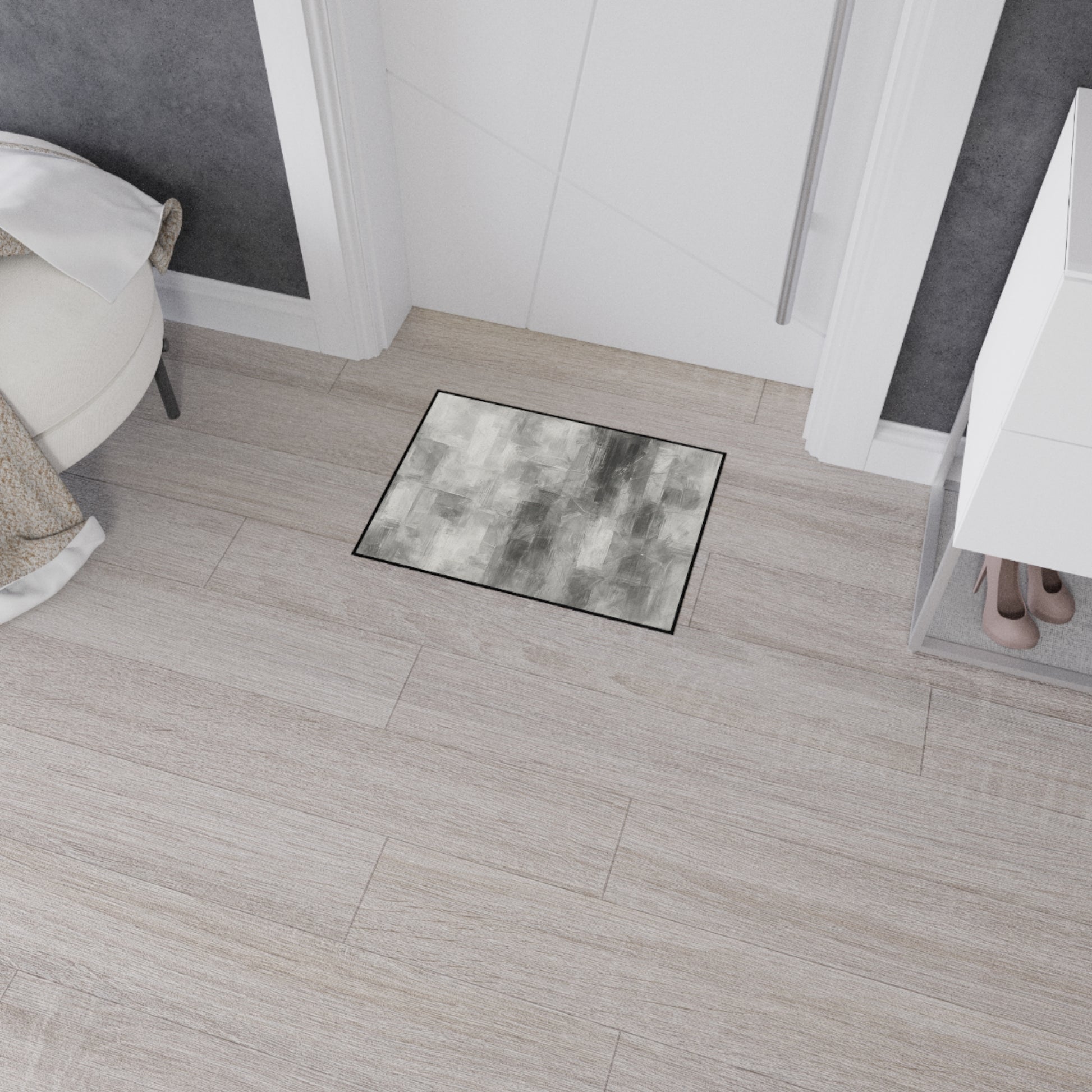 Modern abstract print floor mat by Printify, heavy-duty rug for kitchen or entryway, featuring colorful abstract design.