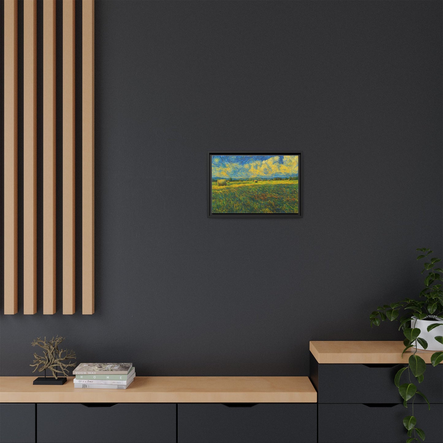 Framed landscape matte canvas print by Printify featuring vibrant multi-color scenic artwork on high-quality canvas.