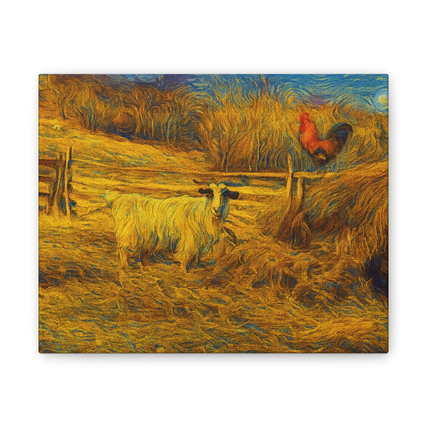 Rustic Farmhouse Canvas Print with Goat and Rooster, Country Decor, Animal Art, Gift for Farmers, Farmhouse Wall Art, Rustic Home Decor