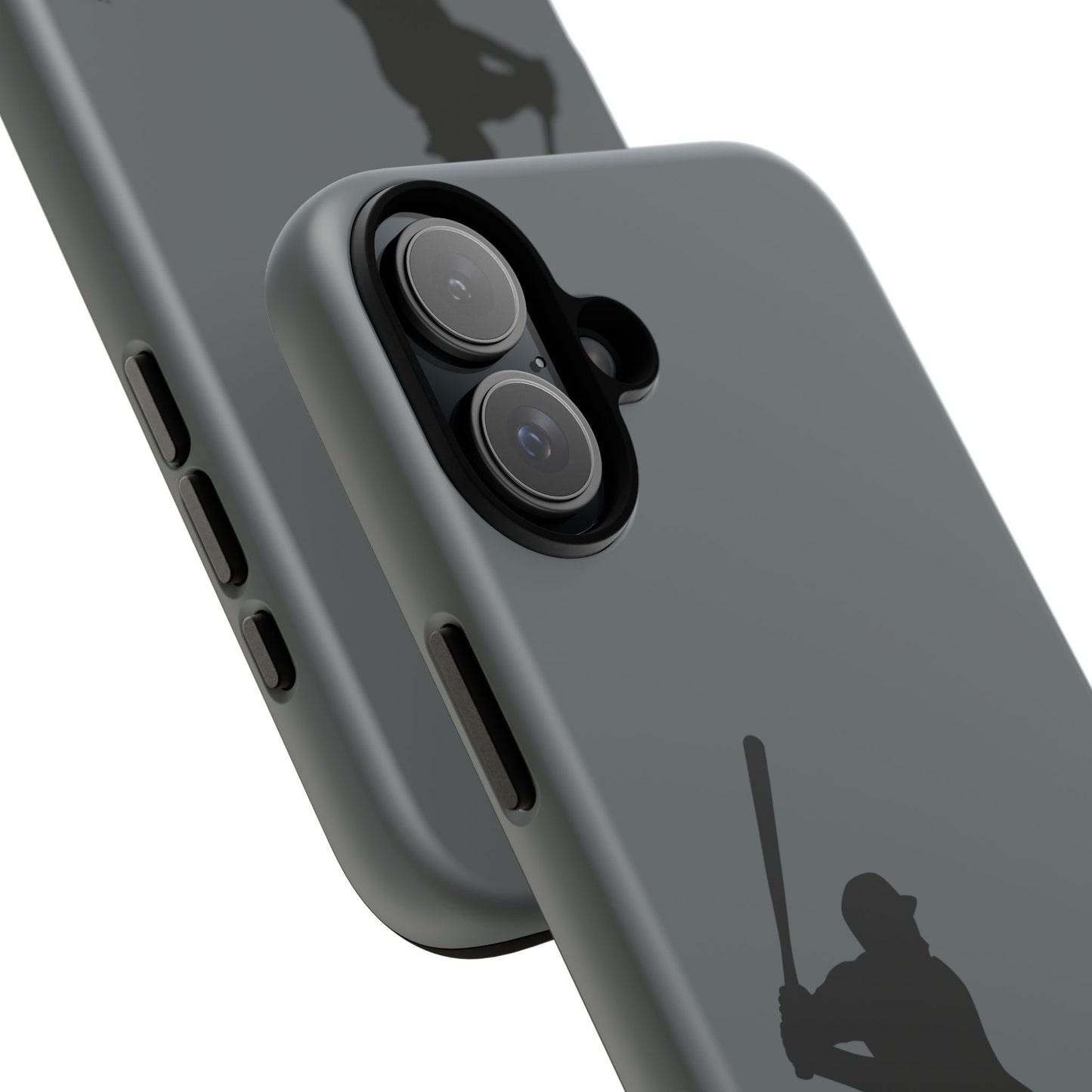 Black baseball silhouette tough phone case for iPhone, protective sporty design by Printify on a clear background.