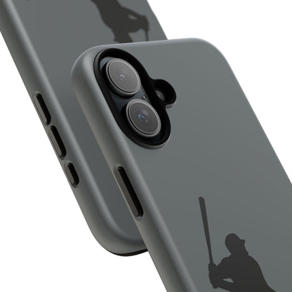 Black baseball silhouette tough phone case for iPhone, protective sporty design by Printify on a clear background.