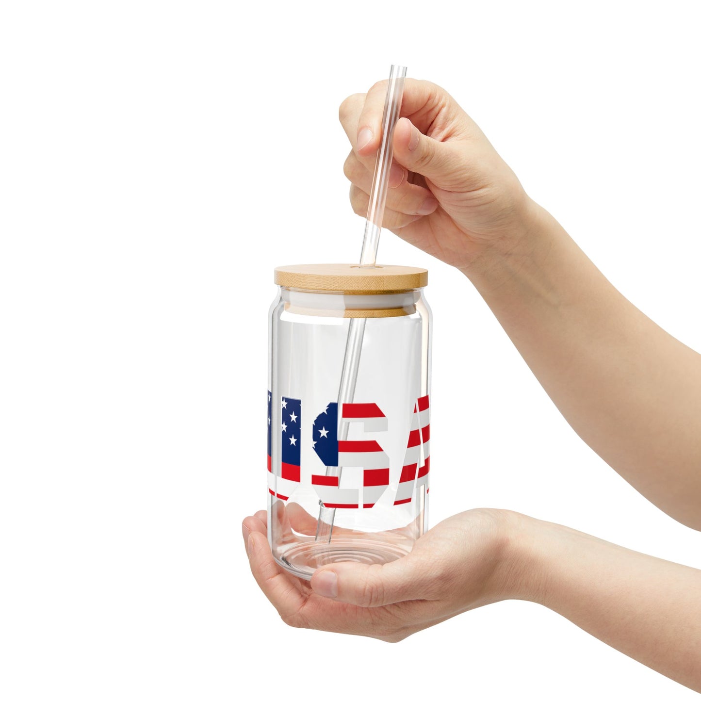 USA Flag Sipper Glass | 16oz Reusable Drinkware, Patriotic Glass, Summer Party Essential, 4th of July Celebration, Eco-Friendly Gift - TRV