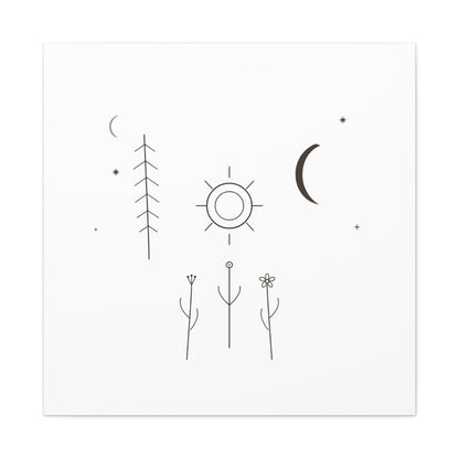Minimal Sun Moon Botanical Canvas | Stretched Matte Wall Art