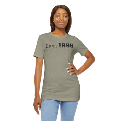 Unisex Jersey Tee - 'Est. 1996' Graphic Shirt, Birthday Gift, Casual Wear, Vintage Style, Retro Fashion, Gift for Him/Her - TRV