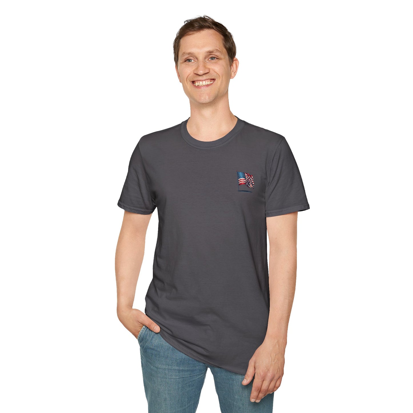 Patriotic Unisex Softstyle T-Shirt, American Flag Tee, USA Pride Shirt, Perfect for Independence Day, Casual Wear - TRV