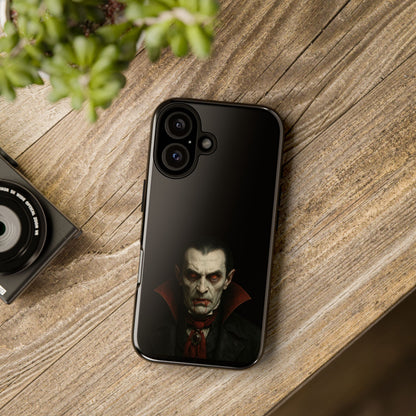 Gothic Dracula vampire portrait phone case for iPhone, featuring horror-themed vampire artwork by Printify.