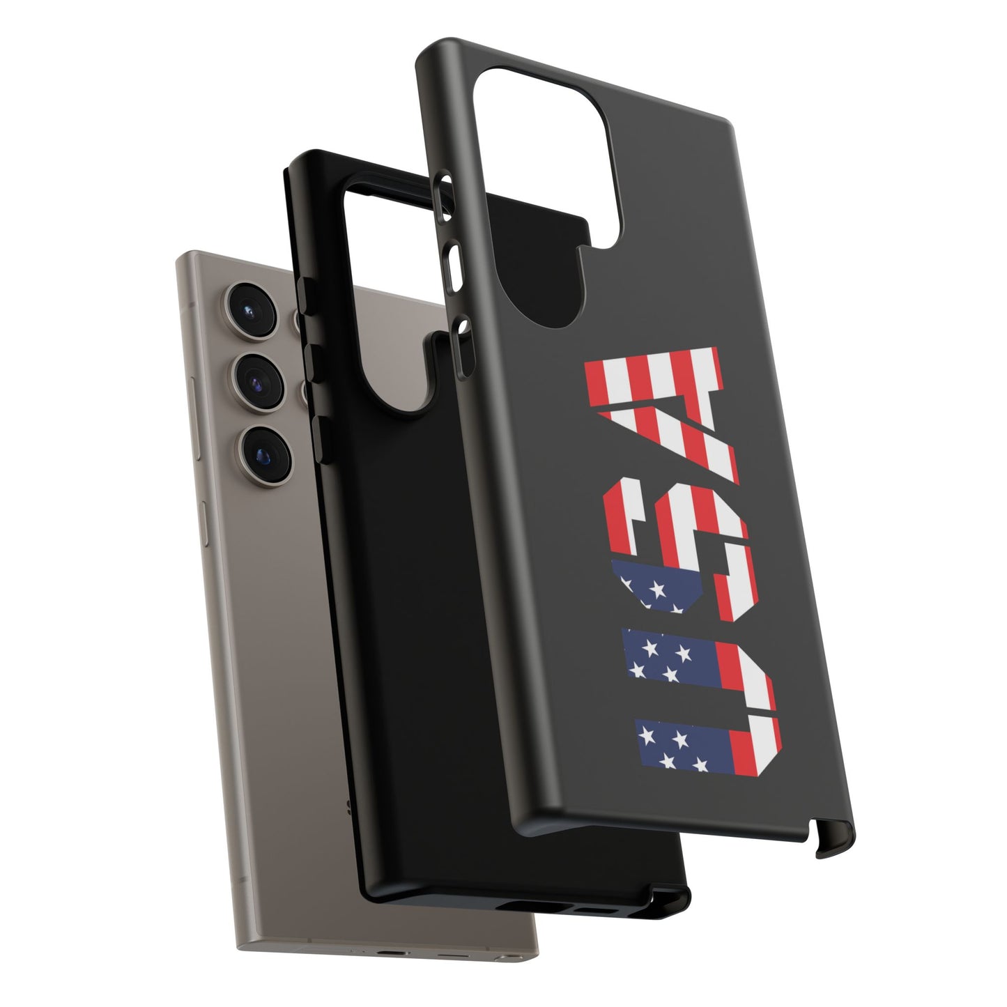 USA patriotic American flag phone case by Printify, featuring a durable tough plastic design with bold flag imagery.