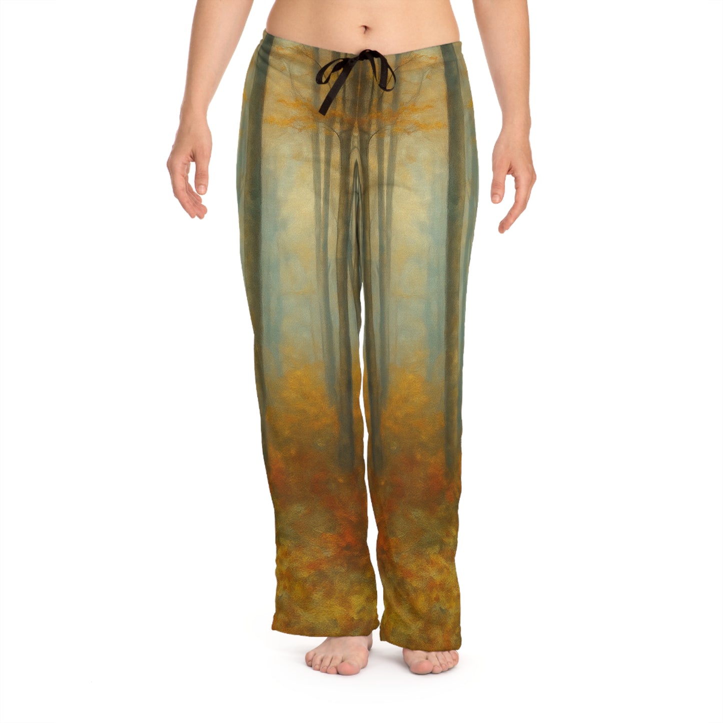 Autumn Forest women's pajama pants with all-over fall forest print, cozy lounge sleepwear from Printify.