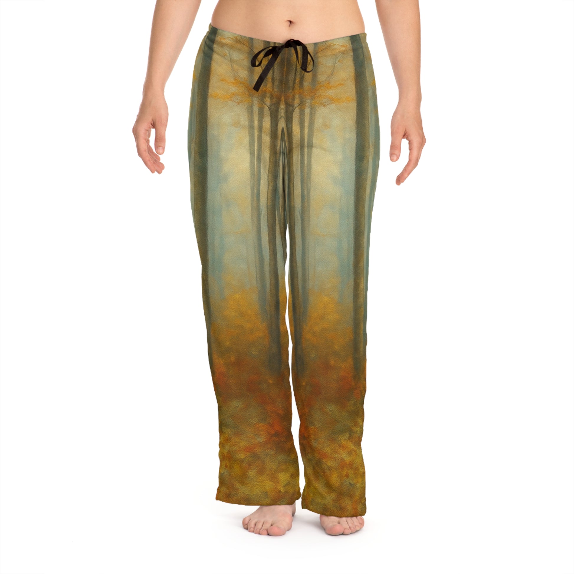 Autumn Forest women's pajama pants with all-over fall forest print, cozy lounge sleepwear from Printify.