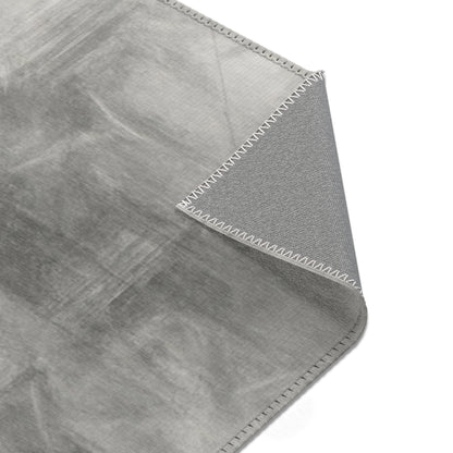 Abstract gray watercolor area rug by Printify, modern neutral design, perfect for living room decor.