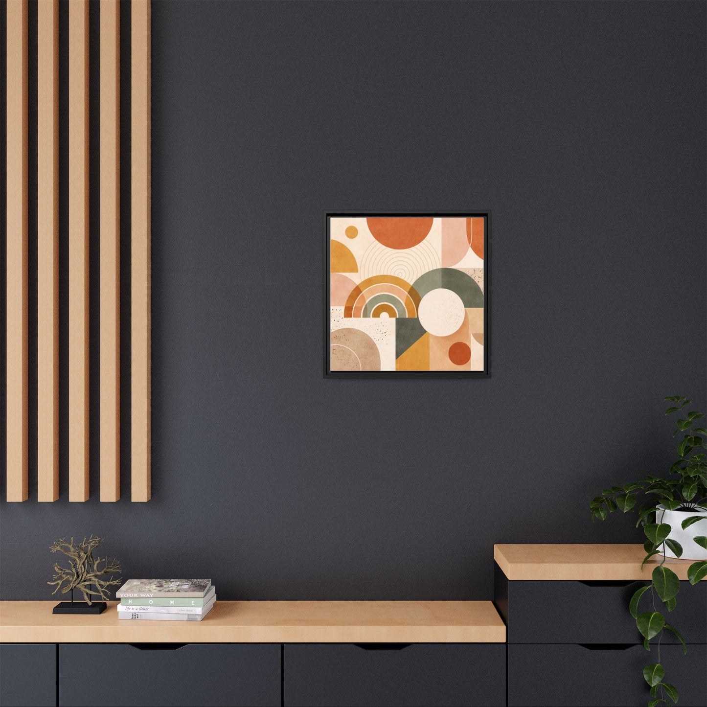 Abstract Terracotta Geometric Rainbow Matte Canvas Framed