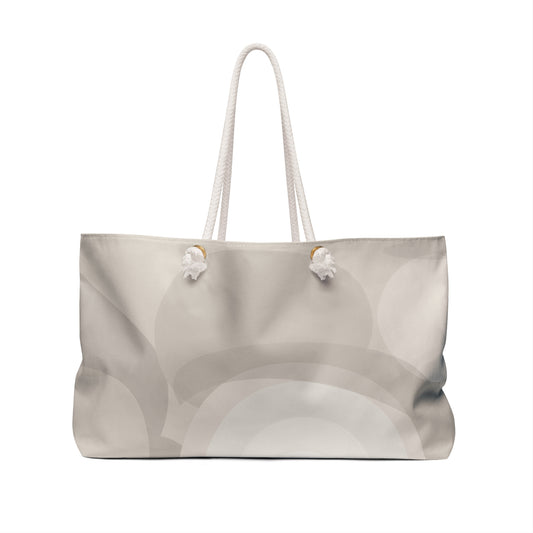 Neutral circle pattern weekender bag by Printify featuring an abstract minimal beach tote with a spacious design and stylish print.