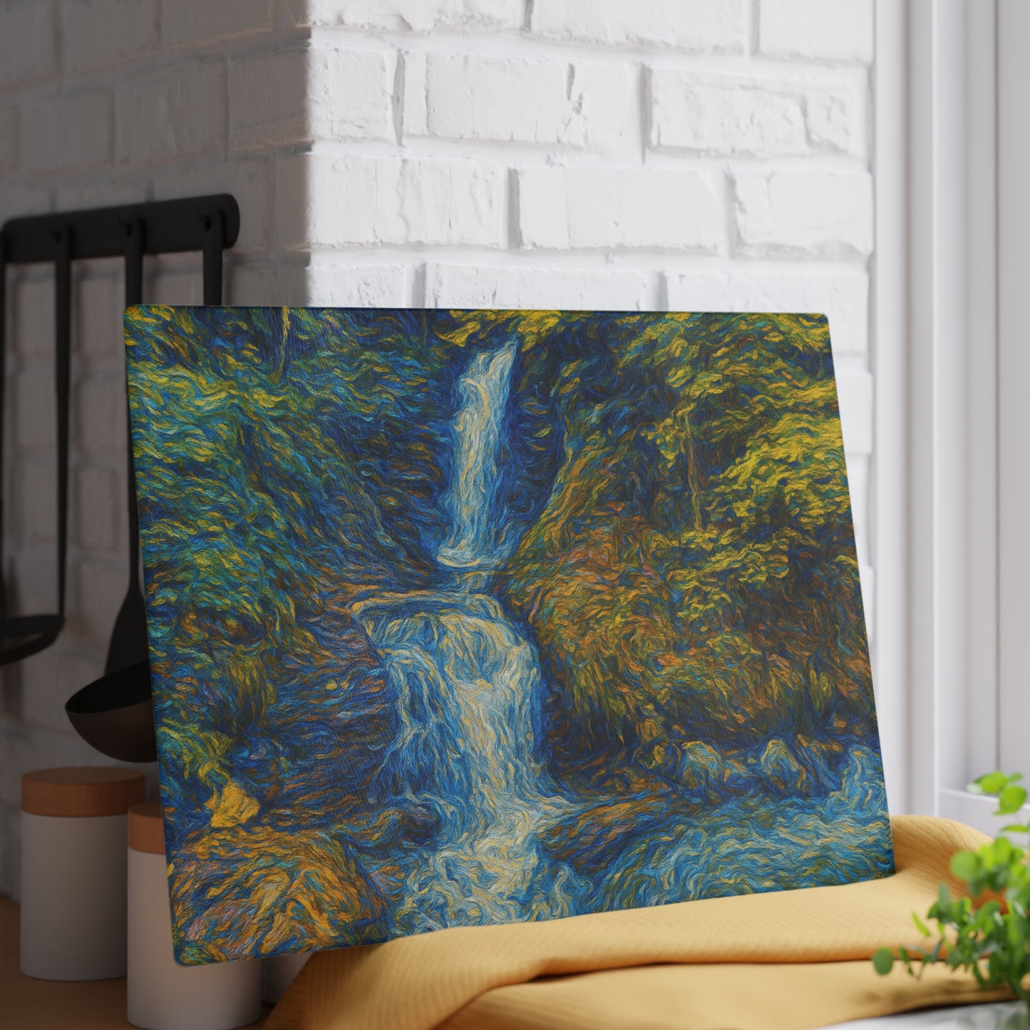 Glass Cutting Board — Tranquil Waterfall Art Print
