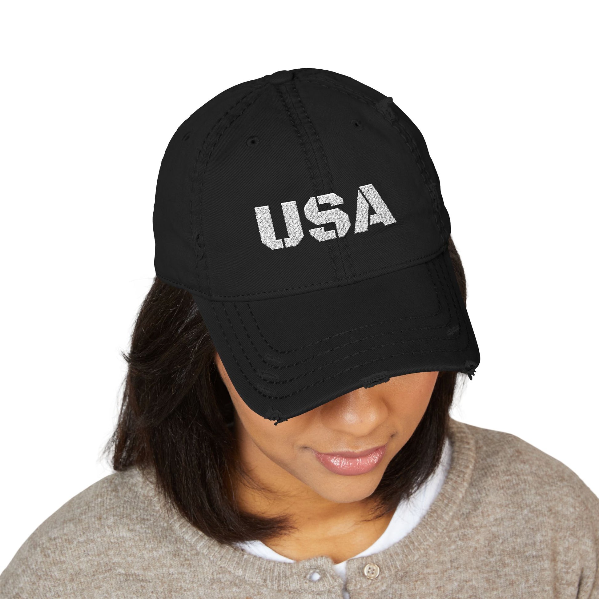 Distressed USA Dad Hat, Casual Cap, Vintage Style Hat, Unisex Baseball Cap, Embroidered Hat for Dad, Perfect Gift for Dad's Day - TRV