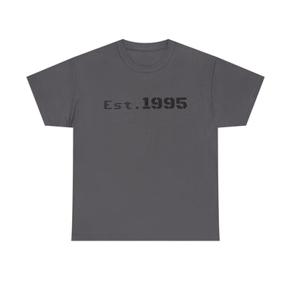 Vintage minimalist Est. 1995 T-shirt by Printify featuring a clean design celebrating a 1995 birthday.