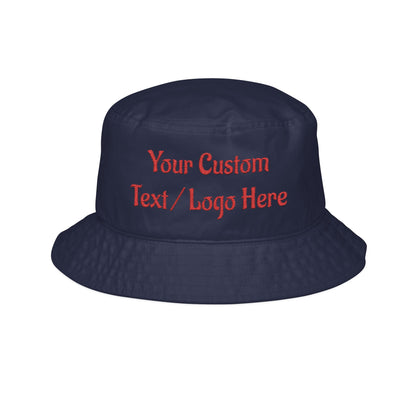 Embroidered custom text bucket hat by Printify featuring personalized chic sun hat design with colorful embroidery.