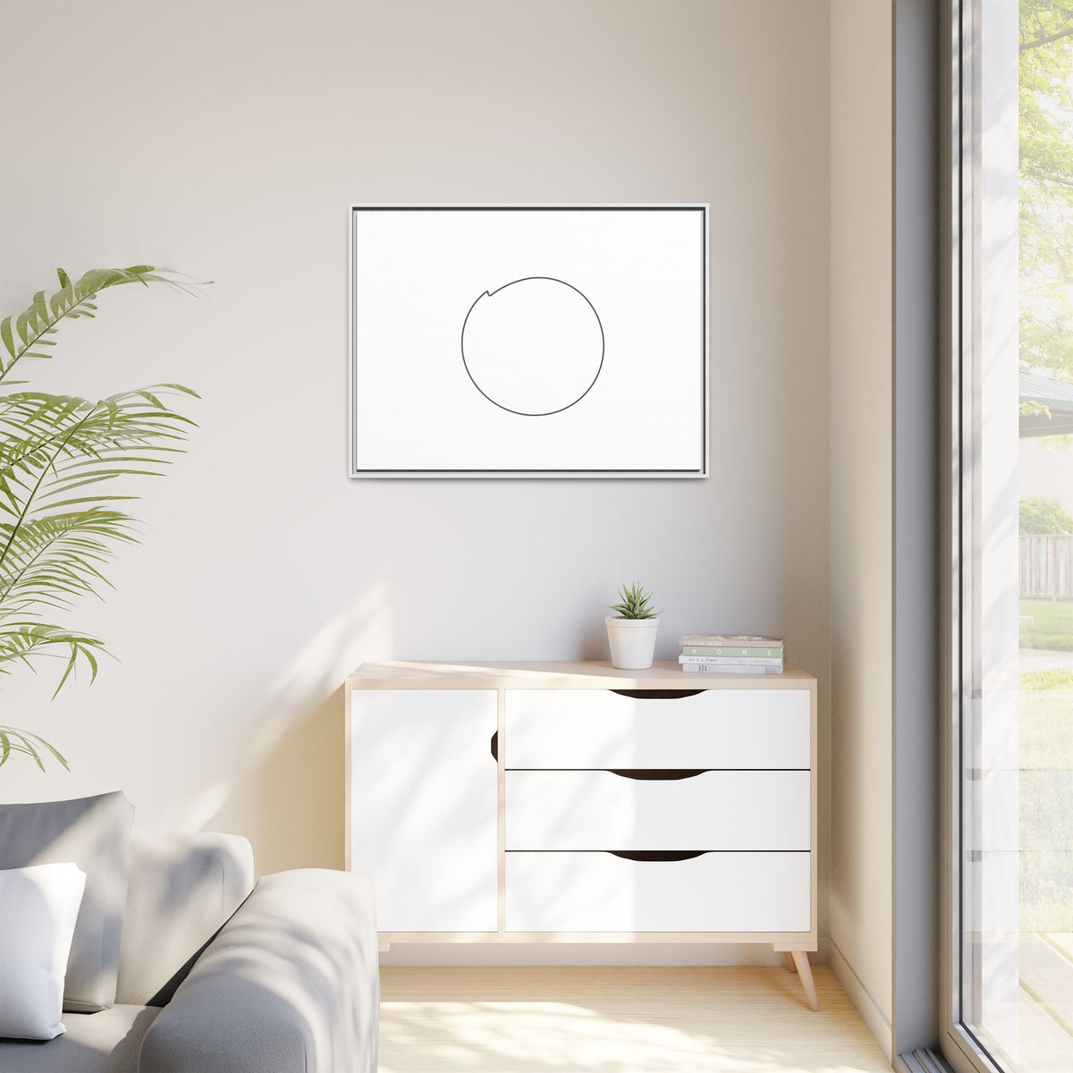 Framed matte canvas wall art featuring a minimal circular line design, by Printify, showcasing modern abstract wall decor.
