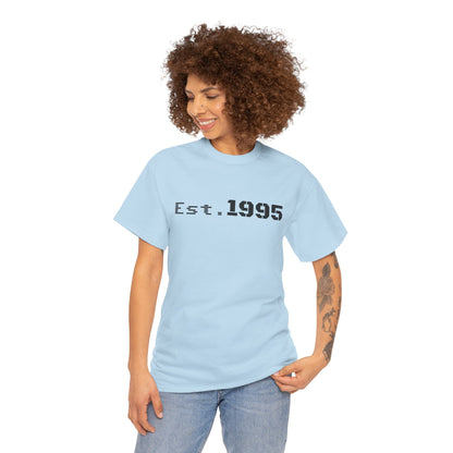 Vintage Est. 1995 T-shirt by Printify featuring a minimalist design and birthday celebration theme.