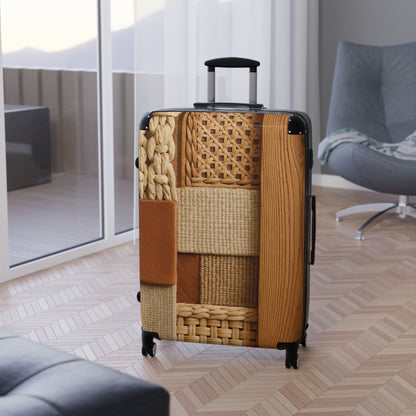 Woven Patchwork Carry-On Suitcase — Cozy Rattan & Knit Travel Luggage