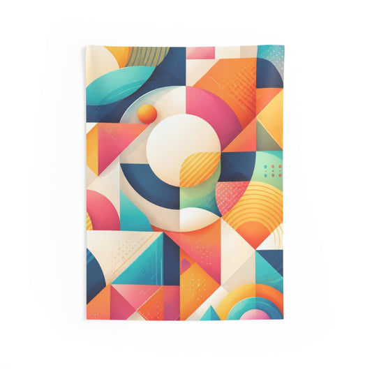Colorful geometric and abstract wall tapestry by Printify featuring bold colorblock design for modern home decor.