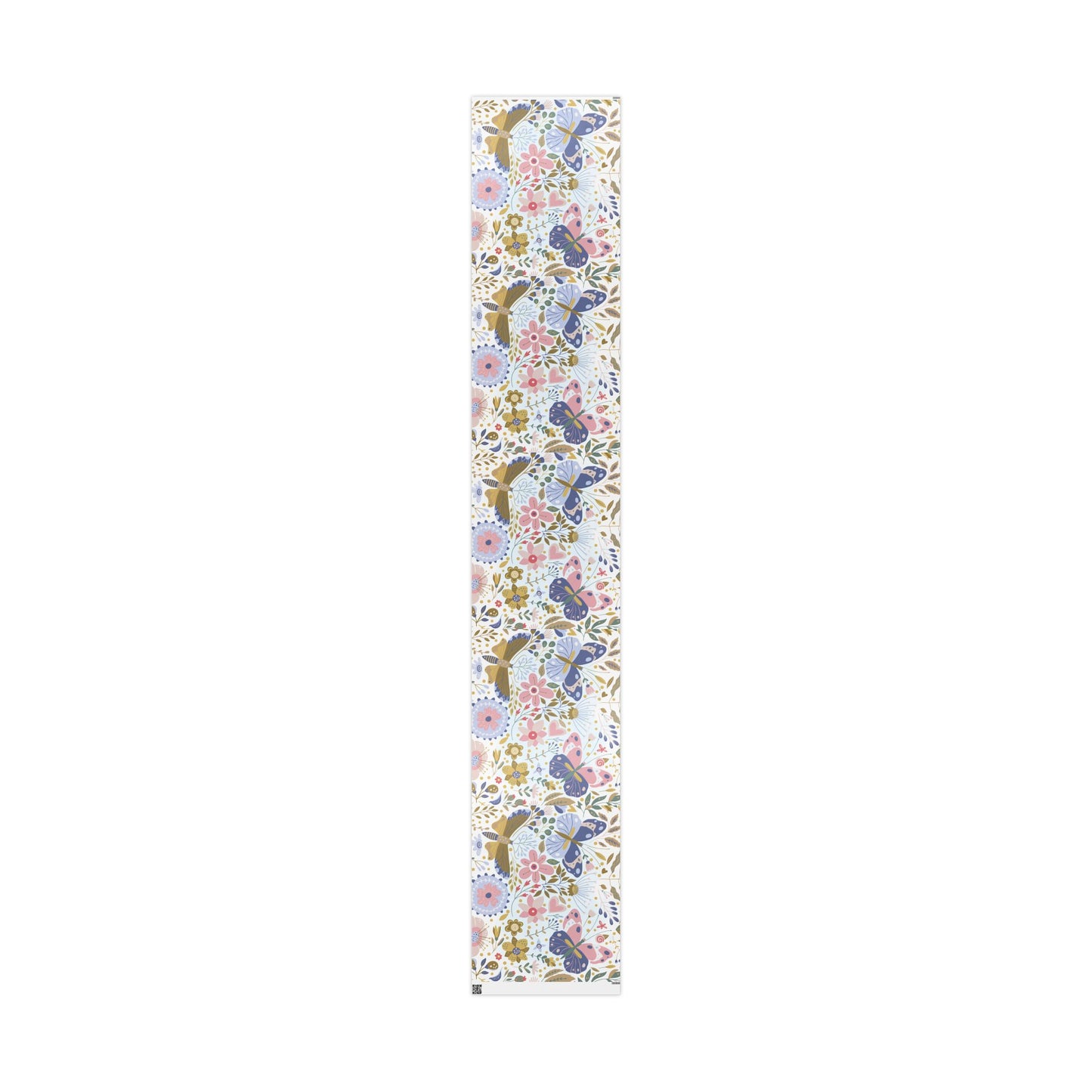 Floral Butterfly Wrapping Paper Roll — Elegant Blue & Gold Garden Gift Wrap