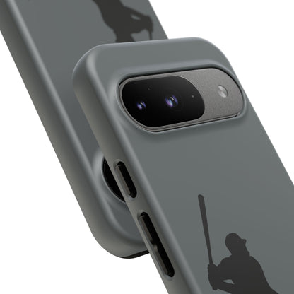 Black baseball silhouette tough phone case for iPhone, protective sporty design by Printify with reinforced edges.