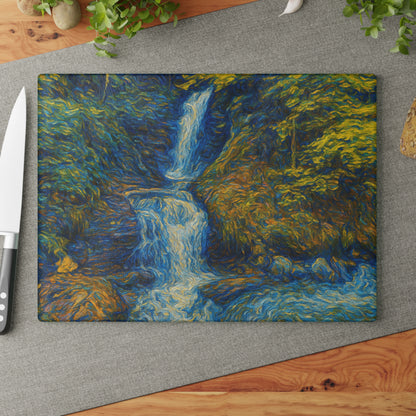 Glass Cutting Board — Tranquil Waterfall Art Print