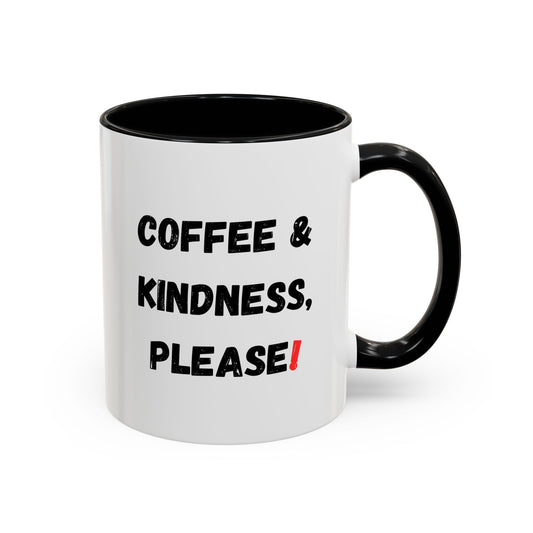 Printify "Coffee & Kindness" mug with inspirational quote, ceramic coffee mug featuring a heartfelt message for friends.
