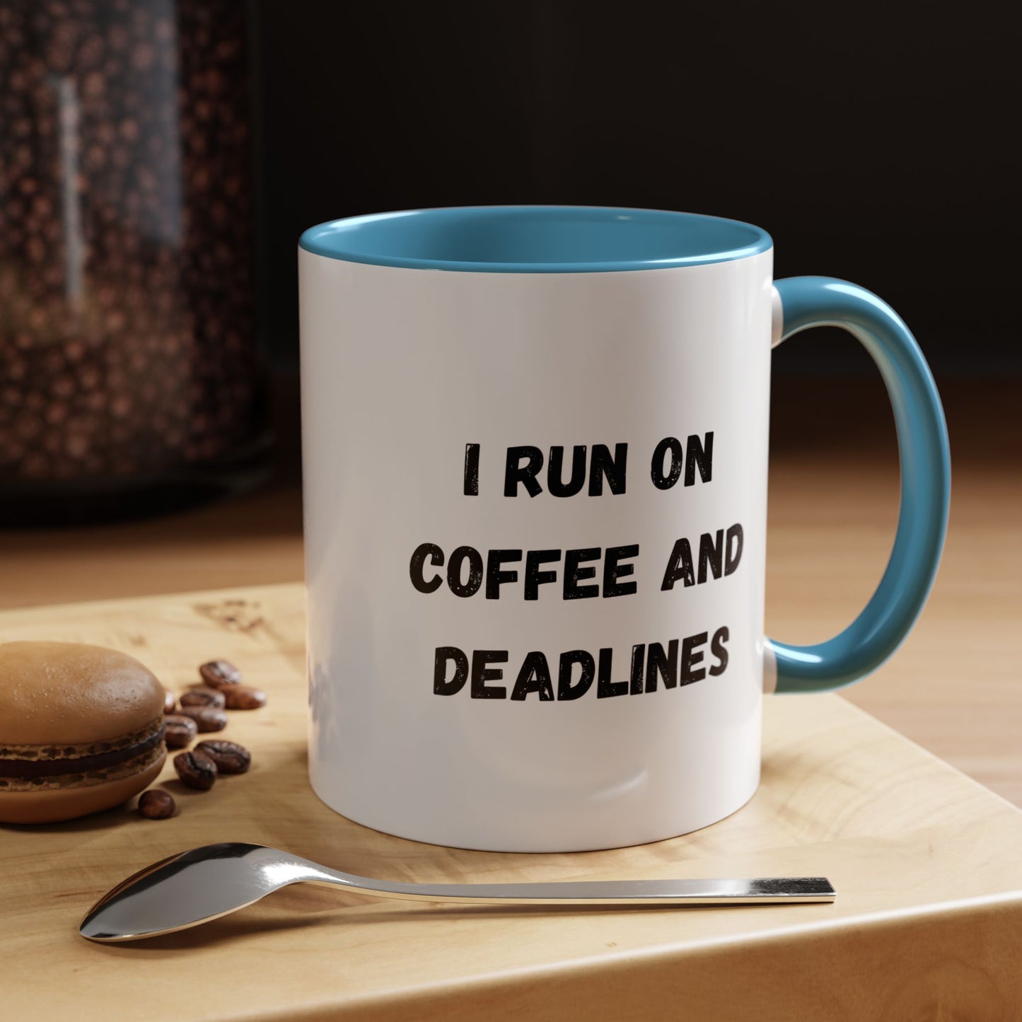 I Run on Coffee and Deadlines Mug, Motivational Coffee Cup, Office Mug, Gift for Writers, Caffeine Lover's Mug, Funny Coffee Cup
