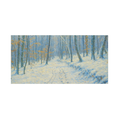 Winter woodland canvas print by Printify featuring a snowy forest scene on matte stretched wall art.