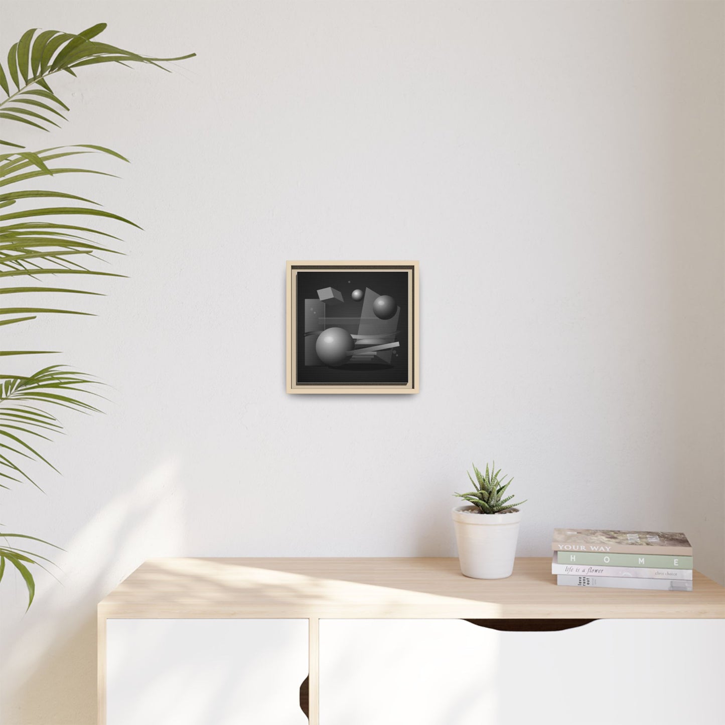 Monochrome Geometric Spheres Canvas Framed Wall Art | Matte Print