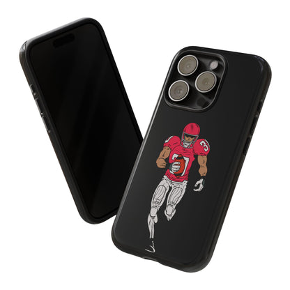 Black football player tough phone case for iPhone by Printify, offering durable sports protection with a bold athletic design.