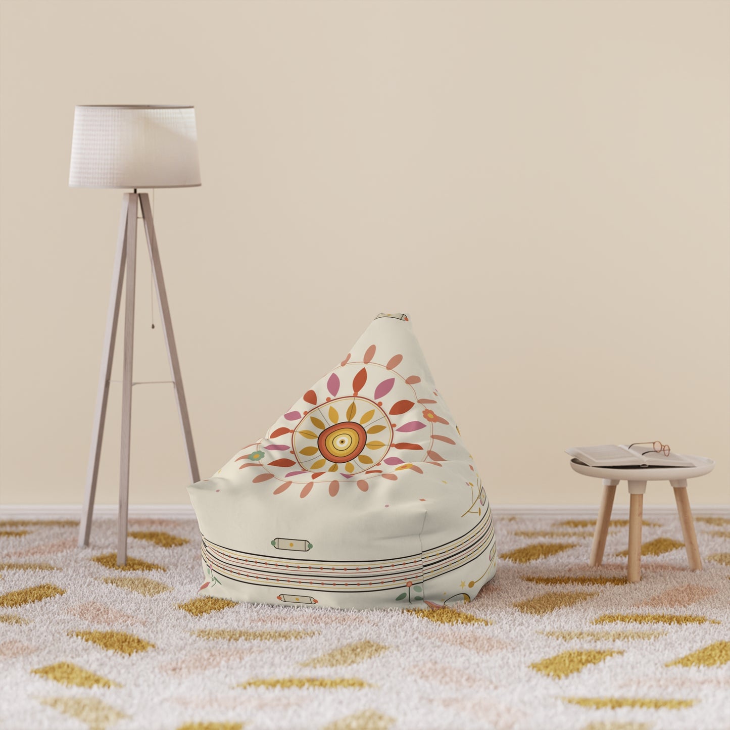 Boho Sunburst Bean Bag Cover — Floral Mandala Pattern