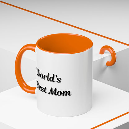 Black ceramic "World's Best Mom" accent coffee mug by Printify, featuring a stylish design for Mother's Day gift.