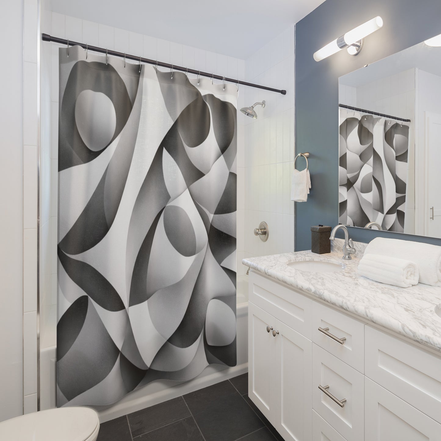Abstract Monochrome Geometric Shower Curtain | Black White Curves