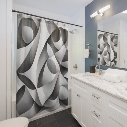 Abstract Monochrome Geometric Shower Curtain | Black White Curves