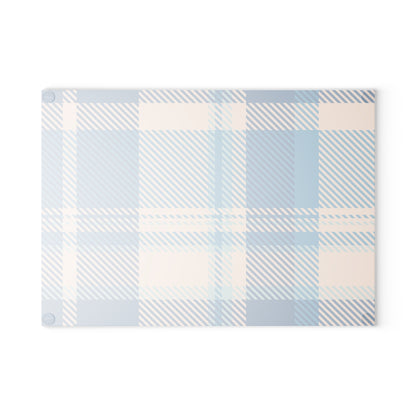 Blue Plaid Glass Cutting Board — Pastel Kitchen Chopping Board