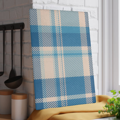 Blue Plaid Glass Cutting Board — Pastel Kitchen Chopping Board