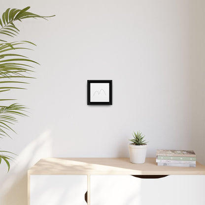 Minimalist mountain line art on framed matte canvas, modern wall art print by Printify with simple mountain landscape design.
