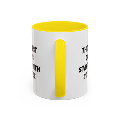 Ceramic coffee mug with "The Best Days Start With Coffee" print, 11oz size, white accent design by Printify.