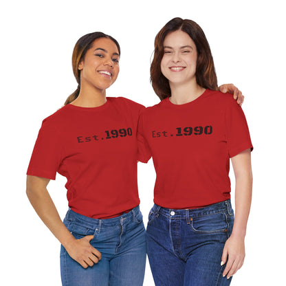 Vintage Est. 1990 T-Shirt by Printify featuring a classic design celebrating the birth year on a casual cotton tee.