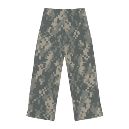 Camo women's pajama pants with digital army print, all-over camouflage pattern, comfortable lounge sleepwear by Printify